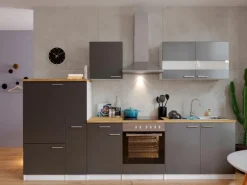 Respekta Küchenzeile KB300WGC 300 cm Grau-Weiß