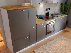 Respekta Küchenzeile KB300WGC 300 cm Grau-Weiß