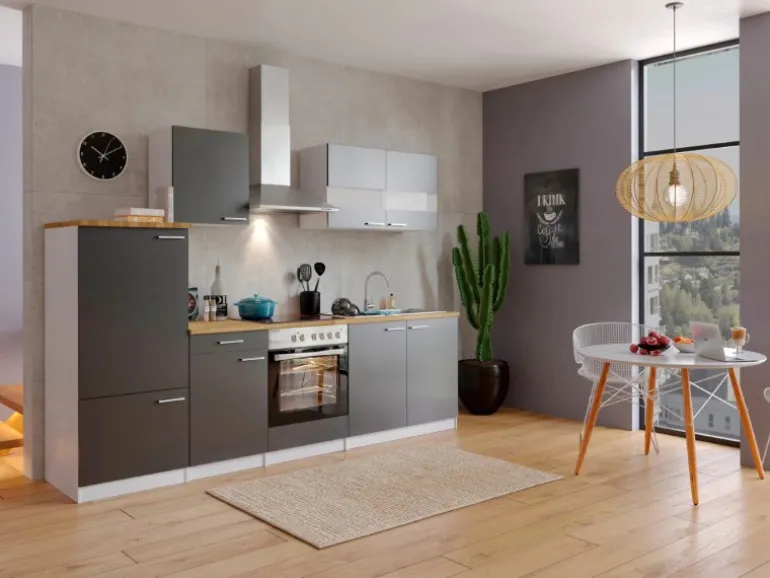 Respekta Küchenzeile KB270WGC 270 cm Grau-Weiß