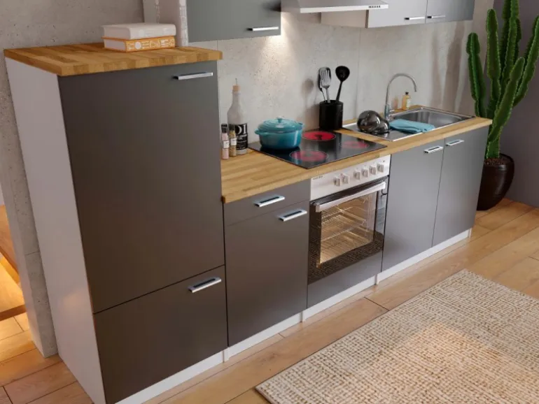 Respekta Küchenzeile KB270WGC 270 cm Grau-Weiß