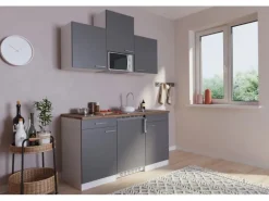 Respekta Küchenzeile KB150WGMIC 150 cm Grau-Weiß