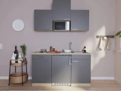 Respekta Küchenzeile KB150WGMI 150 cm Grau-Weiß Glänzend