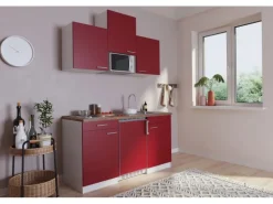 Respekta Küchenzeile KB150WRMI 150 cm Rot-Weiß Glänzend