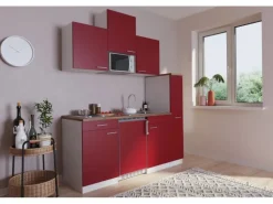 Respekta Küchenzeile KB180WRMI 180 cm Rot-Weiß