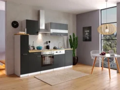 Respekta Küchenzeile KB250WS 250 cm Schwarz-Weiß