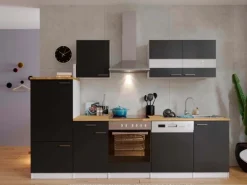 Respekta Küchenzeile KB280WSC 280 cm Schwarz-Weiß