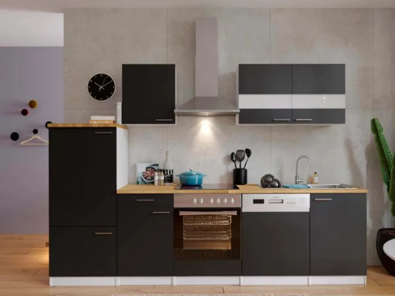 Respekta Küchenzeile KB280WSC 280 cm Schwarz-Weiß