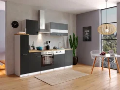 Respekta Küchenzeile KB250WSC 250 cm Schwarz-Weiß