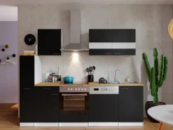 Respekta Küchenzeile KB250WSC 250 cm Schwarz-Weiß