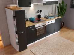 Respekta Küchenzeile KB250WSC 250 cm Schwarz-Weiß