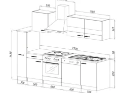 Respekta Küchenzeile KB250WSC 250 cm Schwarz-Weiß