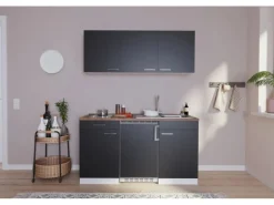 Respekta Küchenzeile KB150WSC 150 cm Schwarz-Weiß