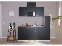 Respekta Küchenzeile KB180WSMIC 180 cm Schwarz-Weiß