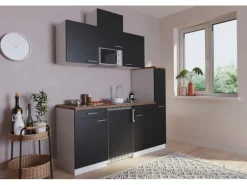 Respekta Küchenzeile KB180WSMIC 180 cm Schwarz-Weiß