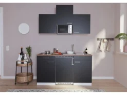 Respekta Küchenzeile KB150WSMIC 150 cm Schwarz-Weiß