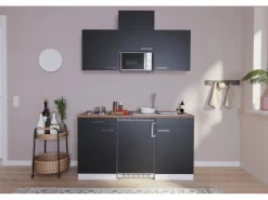 Respekta Küchenzeile KB150WSMI 150 cm Schwarz-Weiß