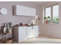 Respekta Küchenzeile KB150WW 150 cm Weiß Glänzend