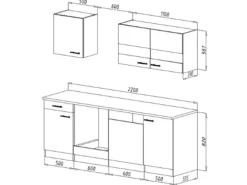 Respekta Küchenzeile KB220WW 220 cm Weiß