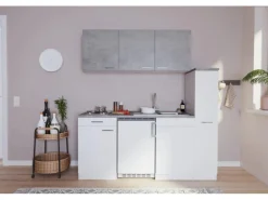 Respekta Küchenzeile KB180WWBG 180 cm Weiß-Beton Optik