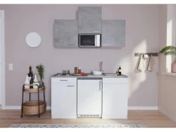 Respekta Küchenzeile KB150WWBMIG 150 cm Weiß-Beton Optik