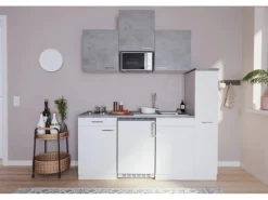 Respekta Küchenzeile KB180WWBMIG 180 cm Weiß-Beton Optik