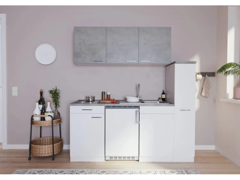 Respekta Küchenzeile KB180WWBCG 180 cm Weiß-Beton Optik