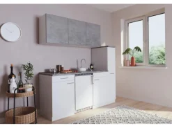 Respekta Küchenzeile KB180WWBCG 180 cm Weiß-Beton Optik