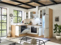 Respekta Küchenzeile Marleen 280 cm Artisan-Eiche Weiß Hochglanz Winkel