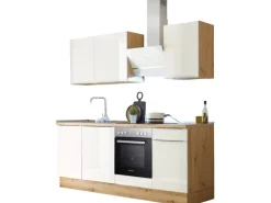 Respekta Küchenzeile Marleen 220 cm Artisan-Eiche Weiß Hochglanz