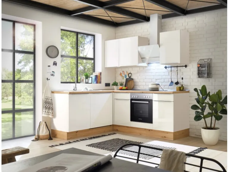 Respekta Küchenzeile Marleen 220 cm Artisan-Eiche Weiß Winkel