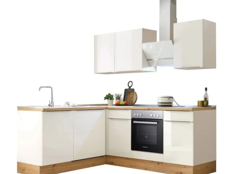 Respekta Küchenzeile Marleen 220 cm Artisan-Eiche Weiß Winkel