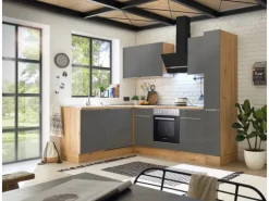 Respekta Küchenzeile Marleen 250 cm Artisan-Eiche Grau Matt Winkel