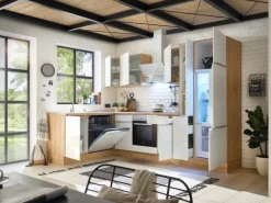 Respekta Küchenzeile Marleen 310 cm Artisan-Eiche Weiß Hochglanz Winkel