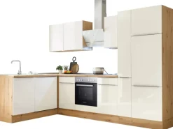 Respekta Küchenzeile Marleen 310 cm Artisan-Eiche Weiß Hochglanz Winkel