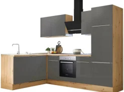 Respekta Küchenzeile Marleen 280 cm Artisan-Eiche Grau Matt Winkel