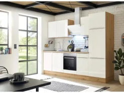 Respekta Küchenzeile Marleen 280 cm Artisan-Eiche Weiß Hochglanz