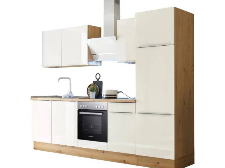 Respekta Küchenzeile Marleen 280 cm Artisan-Eiche Weiß Hochglanz