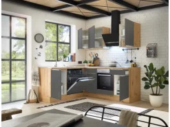 Respekta Küchenzeile Marleen 220 cm Artisan-Eiche Grau Matt Winkel