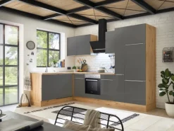 Respekta Küchenzeile Marleen 310 cm Artisan-Eiche Grau Matt Winkel