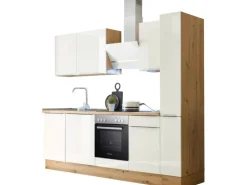 Respekta Küchenzeile Marleen 250 cm Artisan-Eiche Weiß Hochglanz