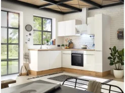 Respekta Küchenzeile Marleen 250 cm Artisan-Eiche Weiß Winkel