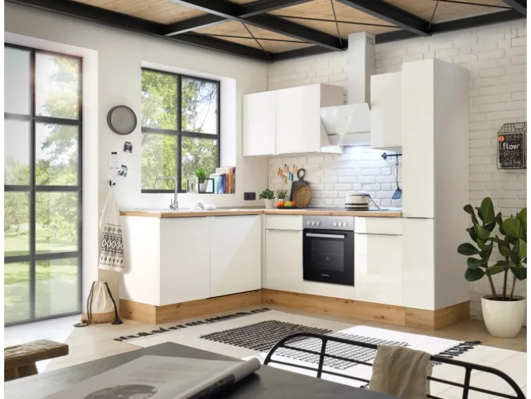 Respekta Küchenzeile Marleen 250 cm Artisan-Eiche Weiß Winkel