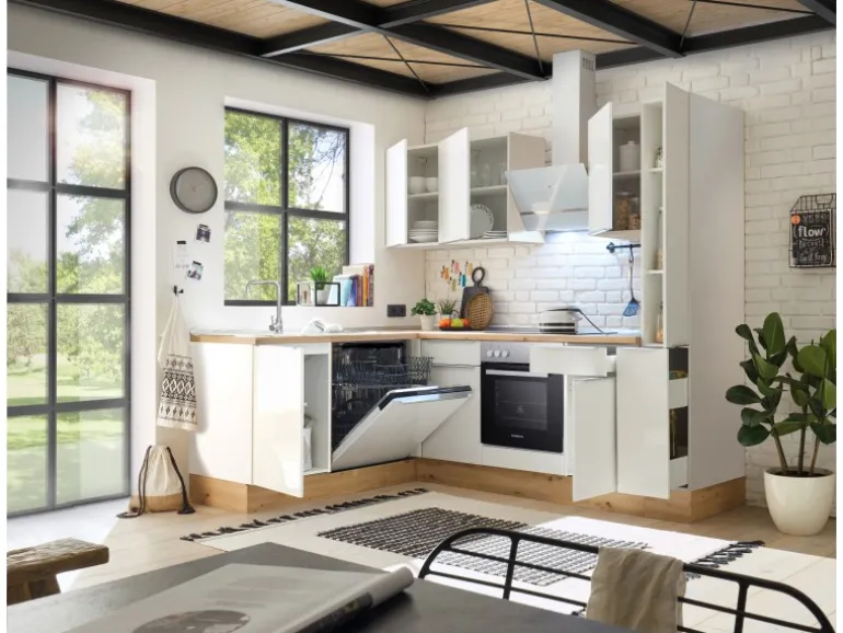 Respekta Küchenzeile Marleen 250 cm Artisan-Eiche Weiß Winkel