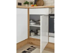 Respekta Küchenzeile Marleen 250 cm Artisan-Eiche Weiß Hochglanz Winkel