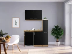 Respekta Küchenzeile MK130ESSOS 130 cm Schwarz-Eiche Sägerau Nachbildung