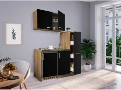 Respekta Küchenzeile MK130ESSOS 130 cm Schwarz-Eiche Sägerau Nachbildung