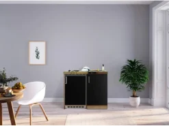 Respekta Küchenzeile MK100ESS 100 cm Schwarz-Eiche Sägerau Nachbildung