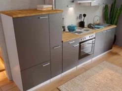 Respekta Küchenzeile ohne E-Geräte 300 cm Grau-Weiß