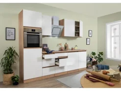 Respekta Küchenzeile ohne E-Geräte 280 cm Grifflos Weiß Matt-Eiche Sägerau