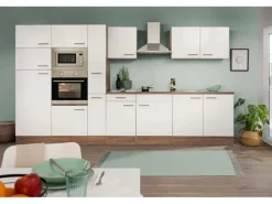 Respekta Küchenzeile ohne E-Geräte 360 cm Weiß Seidengl.-Eiche York